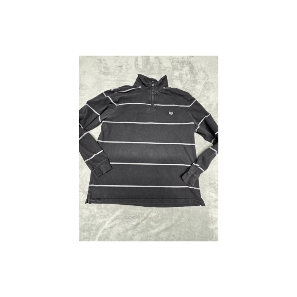 Chaps Long Sleeve Shirt Mens XL Black 1/4 Zip Stripes
